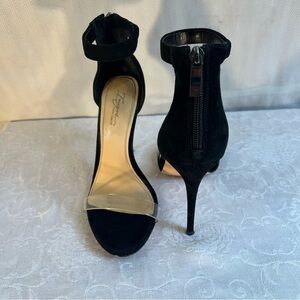 Vince Camuto Imagine Black Suede Stiletto Sandals Clear Plastic Strap Shoes 8.5